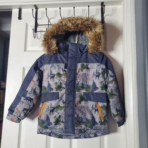 Rising Sun Kuds Snow Jacket Hooded Multicolor Full Zip Pockets Faux Fur Size 5